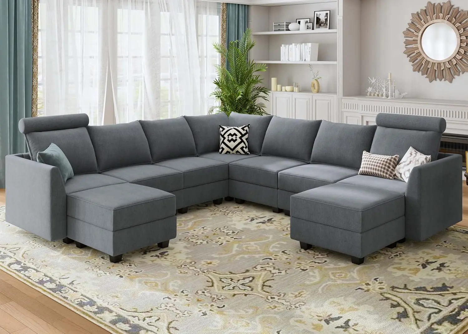 

Sofa Couch with Storage Seats, Reversible U-Shaped Modular Sectional Sofa for Living Room