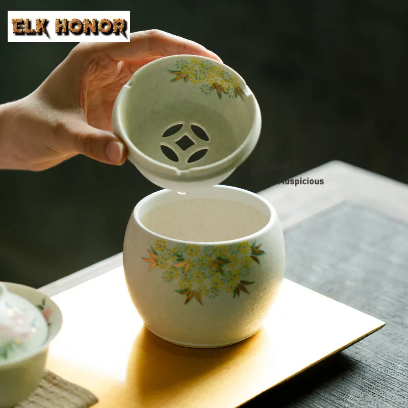

Rock White Hand-painted Small Daisy Jianshui Tea Wash Water Washing Slag Tank Tea Residue Barrel Chaxi Equipment Decoration Gift