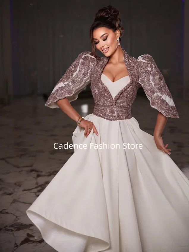 Customized Albanian Traditional Evening Dress white A-line vestido invitada boda Purple Lace Beaded Embroidered Kakula Ball Gown
