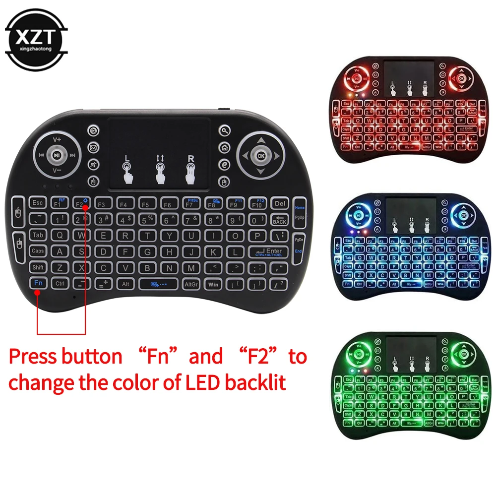 Nieuwe Backlit Engels Russisch Spaans Arabisch Hebreeuws 2.4G Air Mouse Remote Touchpad voor Android TV Box PC I8 Mini Draadloos Toetsenbord