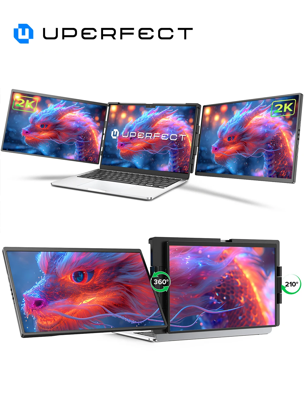 14 2K Triple Portable Monitor 2560x1440 IPS