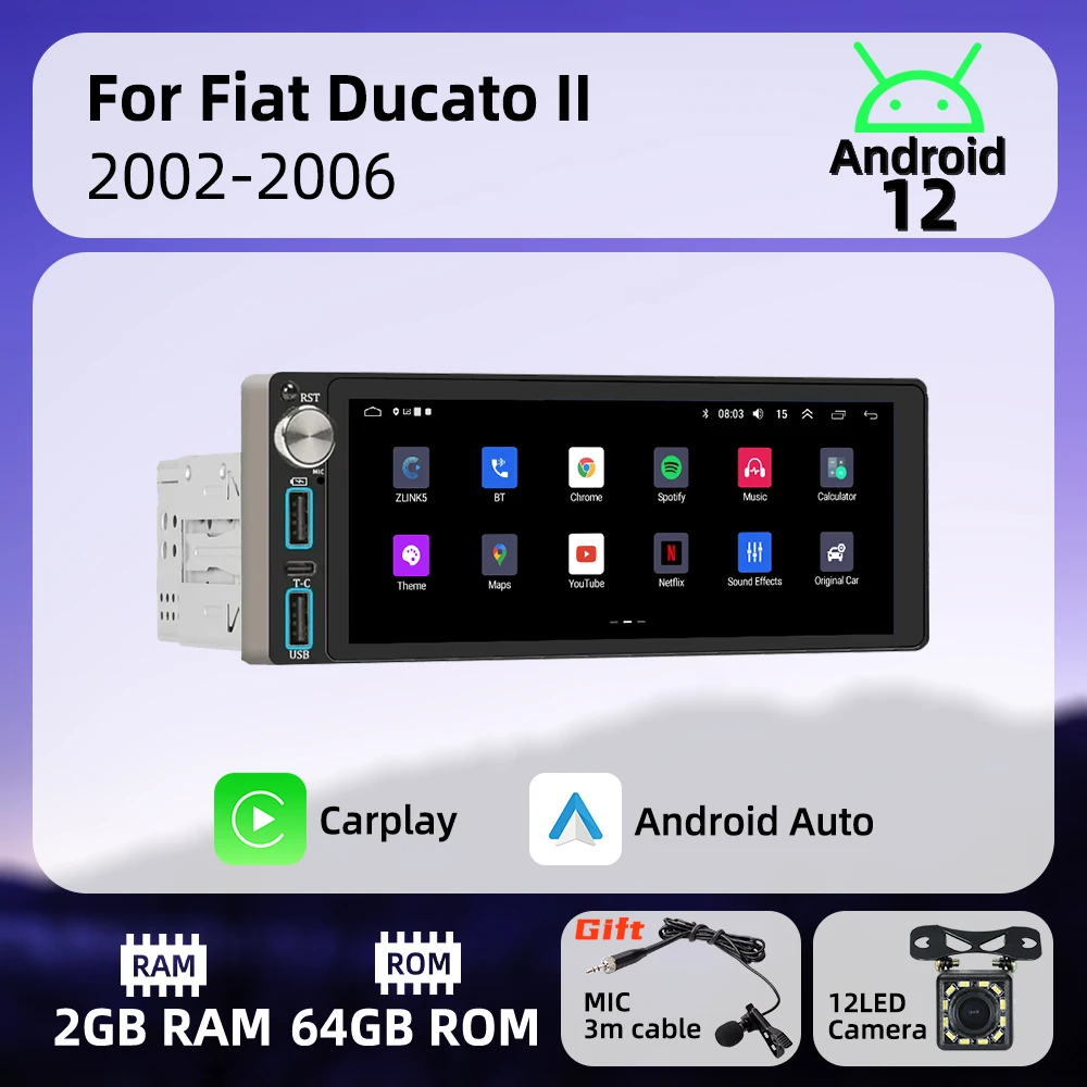 

6,86 "экран Carplay 1 Din радио Android автомобильный мультимедиа для Fiat Ducato II 2002-2006 стерео головное устройство GPS-навигация авторадио