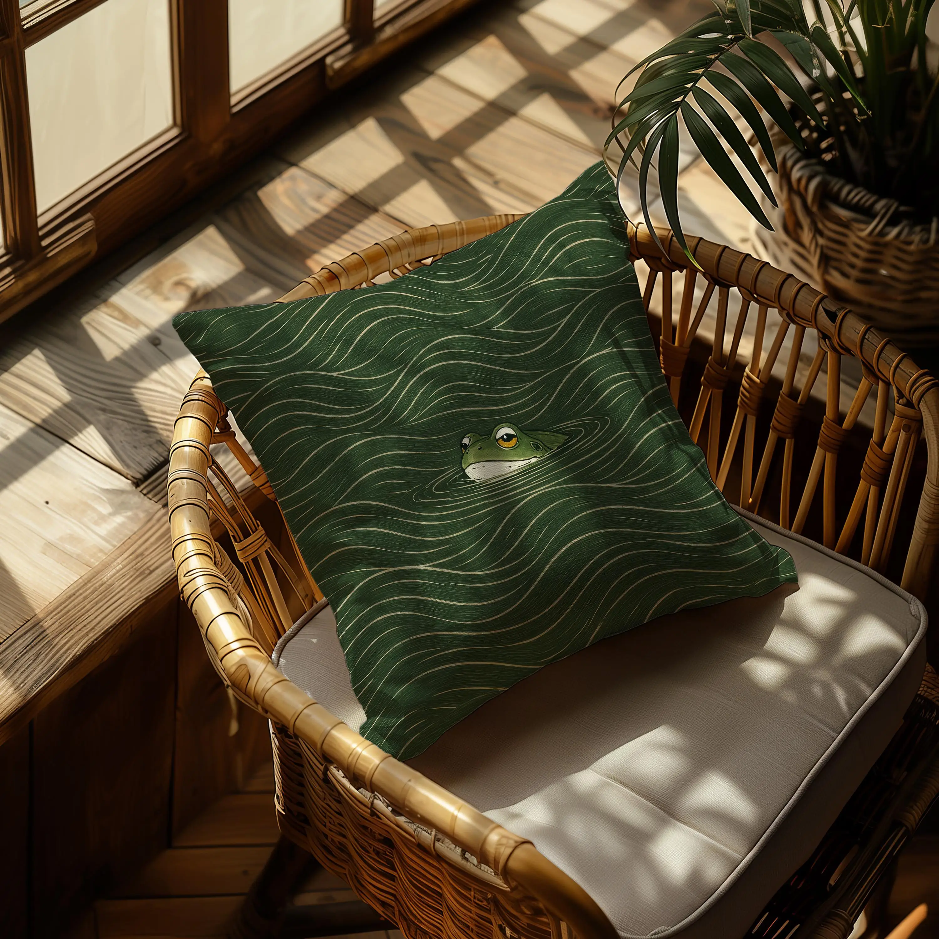 1pc Nordic Boho Zen Water Frog Art Throw Pillow Cover 2D Double-Side Print Polyester Cushion Case for Home Bedroom Holiday Prese