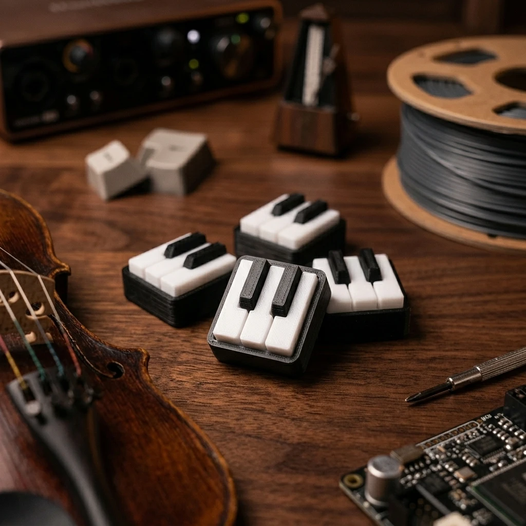 Black and White Piano-Style Keyboard Keycaps – Custom Keycaps for Mechanical Gaming Keyboards (Cross-Stem Compatible) – Collect