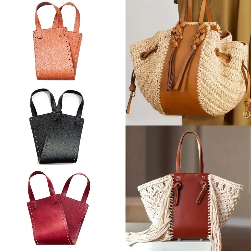 

Pu Leather Bag Bottoms And Handle DIY Knitting Crochet Handbag Woven Bag Sewing Accessories Solid Handcraft Shoulder Bag Part