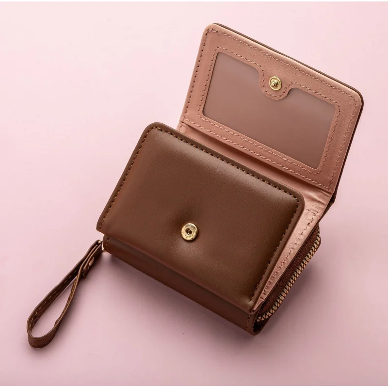 Short Zipper Wallet For Women Tri-Fold Coin Purse Cute Student Card Holder Compact Fashion Money Organizer