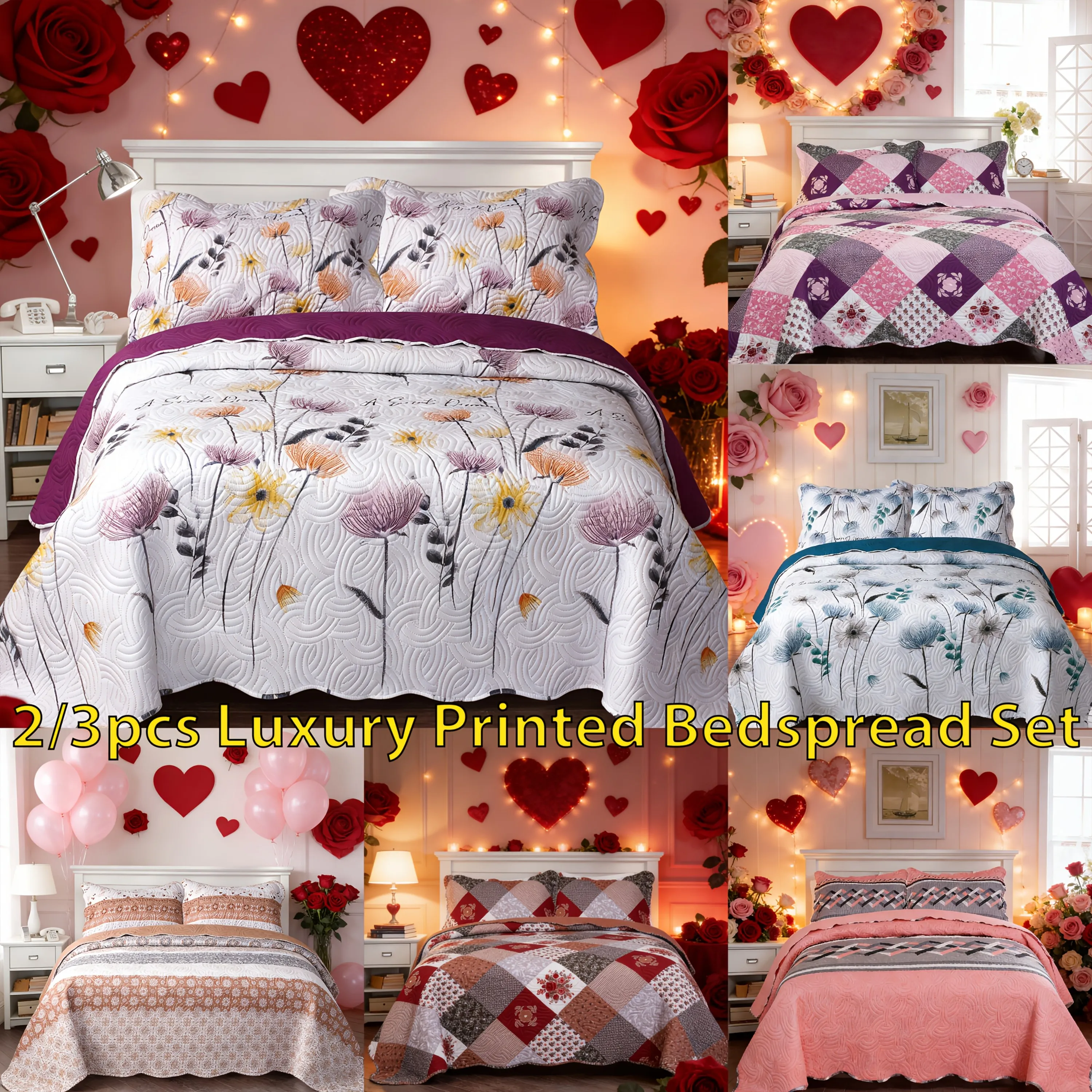 

2/3pcs Luxury Printed Bedspread Set Twin Only 1 Pillowcase Quilted Quilt Set Suit for All Season Bedroom Guestroom Hotel Halloween Christmas Gift for Famliy Local Warehouse Summer Cooling Thin Comforter T Q K CK Size 1/2 Pillowcases + 1 Bedspread
