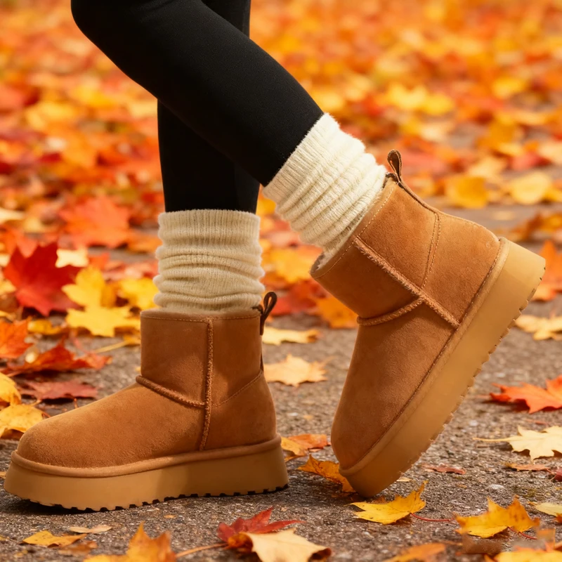 

Зимние сапоги на платформе с улыбкой для женщин, зимние нечеткие женские ботинки, мини-сапоги из натуральной замши, женские уличные противоскользящие пушистые шерстяные ботинки