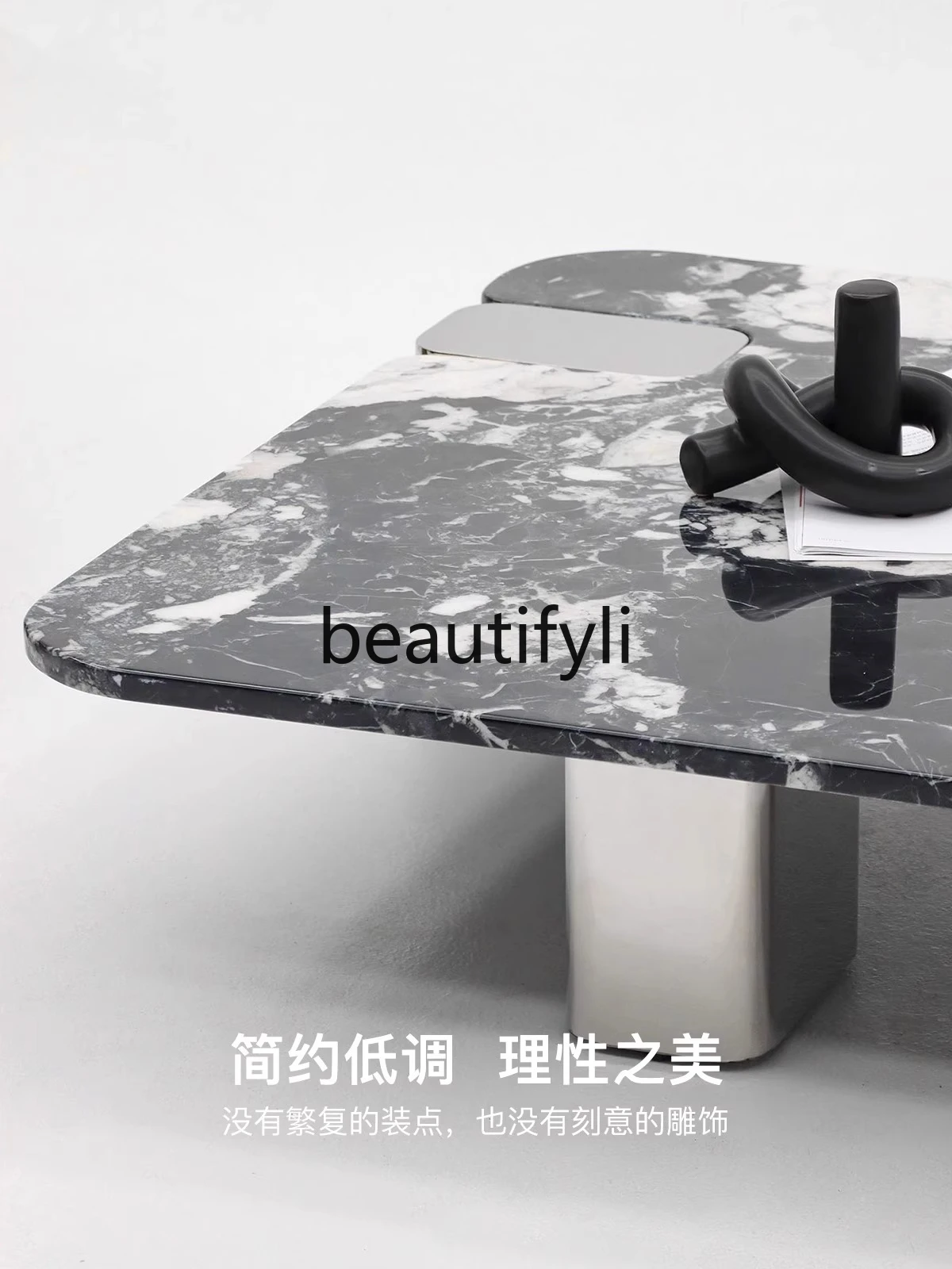 Natural marble light luxury stone coffee table Italian simple high-end marble square coffee table