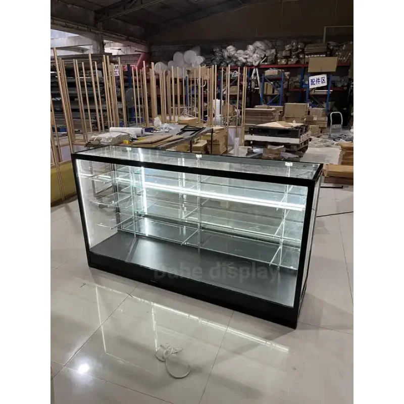 custom.Custom Size Lockable Aluminum Frame Display Showcase with Led Lights Counter Display for Store Mall and Reta