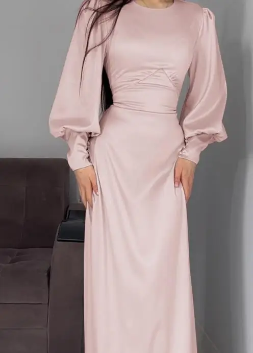 

Womens Dresses 2025 Spring Autumn New Solid Color Elegant Temperament Long Sleeved Casual Round Neck Slim Fit Long Dress