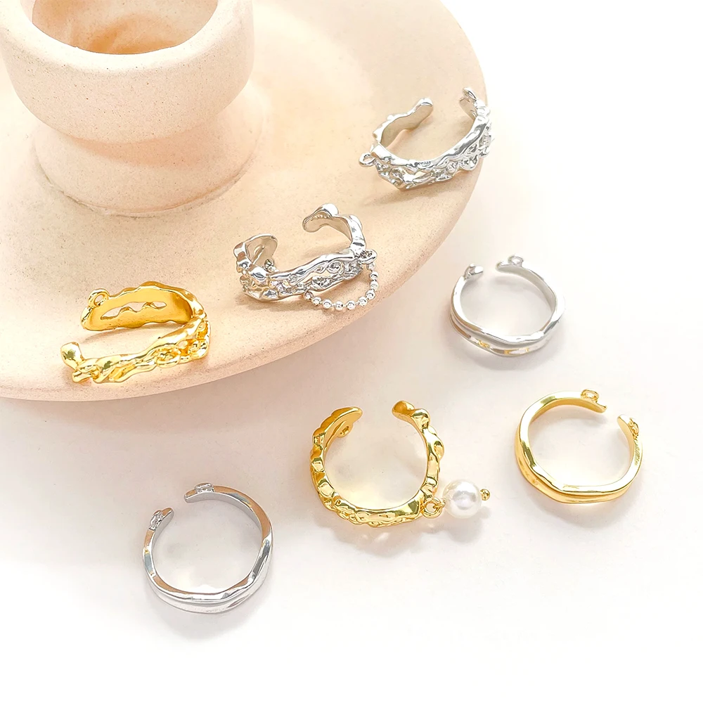 4 Pieces Brass Plated with Genuine Gold Minimally Hollowed Out Lava Like Opening Ring DIY Jewelry Making Accessory Materials
