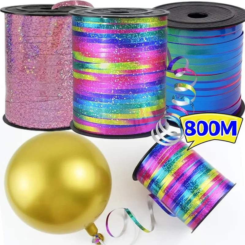 200 m/Rolle Regenbogen-Band, Curling, Geschenkverpackung, DIY, bunt, glänzendes Metall, lockige Rolle, Ballonbänder, Schnur, Hochzeit, Geburtstag, Dekoration