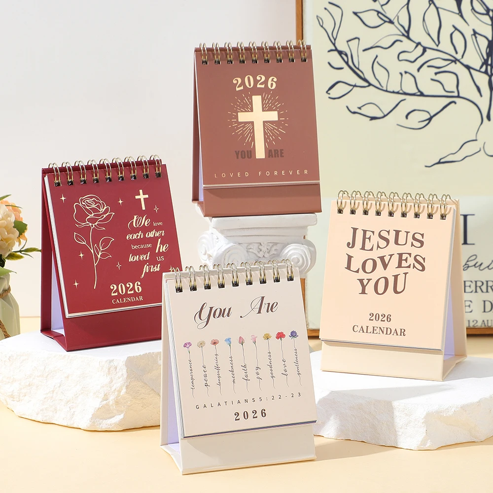 

4 Pcs 2026 Mini Bible Desktop Calendars Set For Daily/Monthly/Weekly Scheduling Inspirational Office & Home Decor For Believers