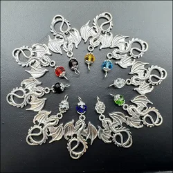 10Pcs Mixed Round Crystal Antique Silver Color Holy Dragon Charms Pendants 28x35mm