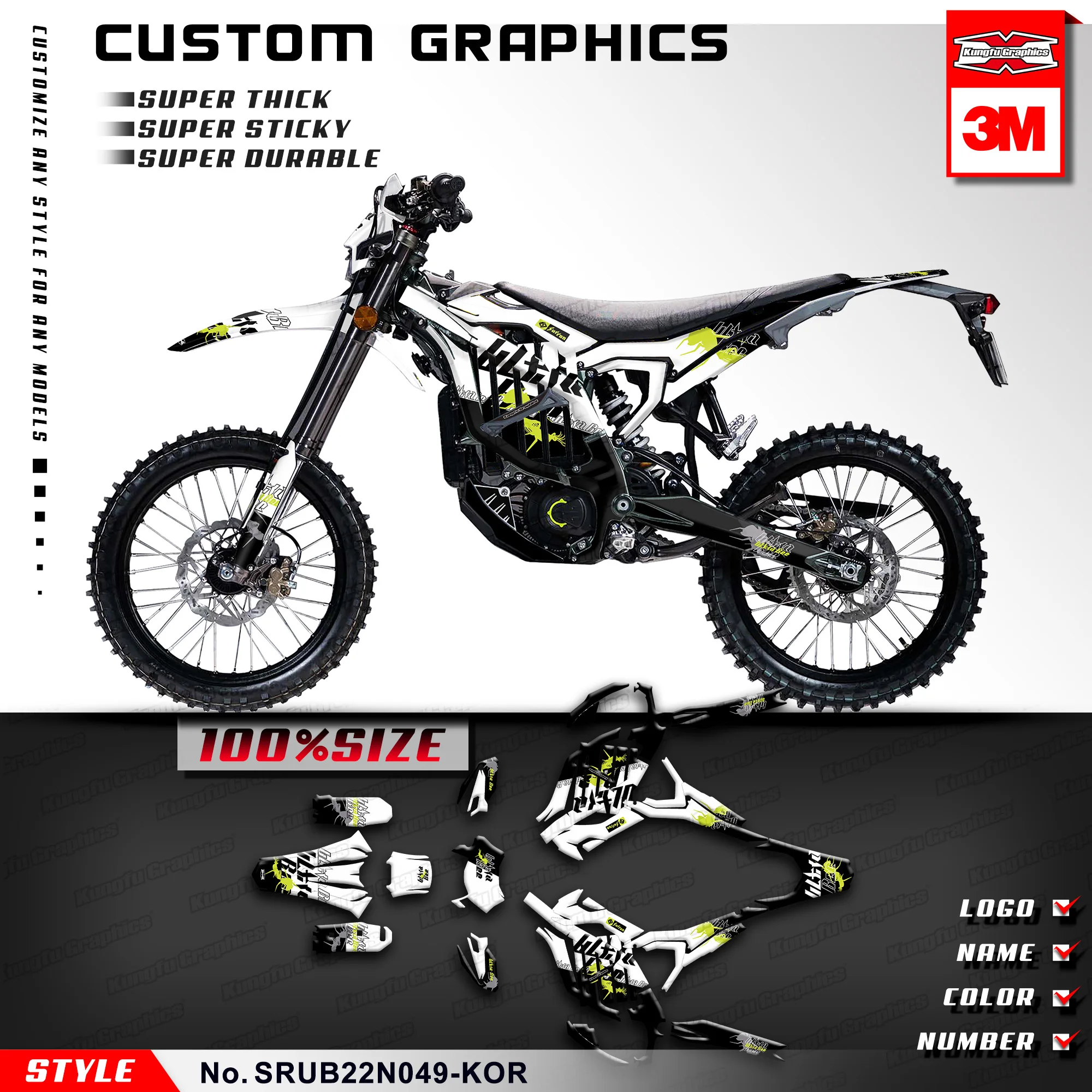 

KUNGFU GRAPHICS Adhesives Stickers Custom Decal Kit Full Wrap for Sur-Ron Ultra Bee Dirt eBike SURRON, SRUB22N049-KOR