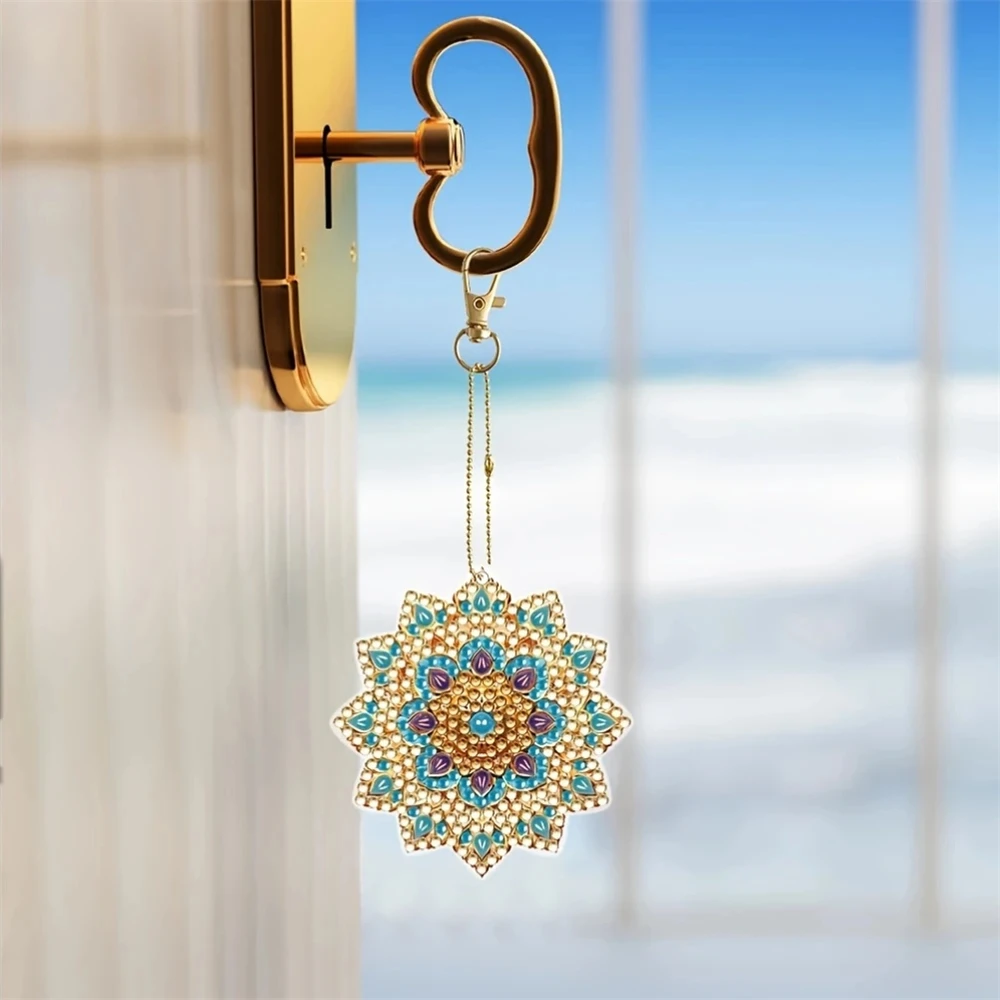 6Pcs/SetDIY Diamond Painting Keychain - Animal, Mandala Pattern, DIY Decoration, Diamond Kit Craft Supplies, Handmade Mosaic Pai view 5