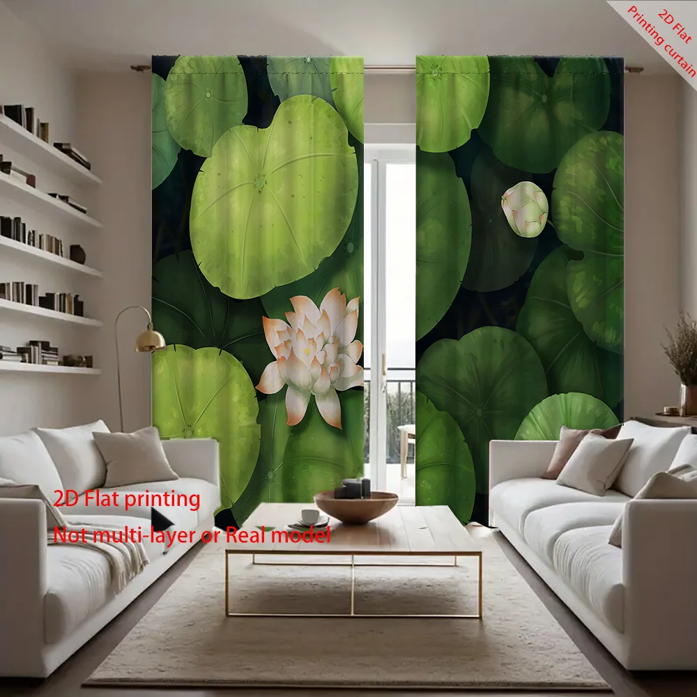 Lotus leaf printed curtains, used for office, bedroom, living room, balcony windows, home decoration sunshade curtains