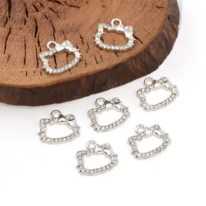 10pcs Hello Kitty Diamond Studded Hollow Cute Anime Alloy Cat Pendant Small Pendant Keychain Animal Shaped Accessories Wholesele 10 best sales diamond key chain - №7