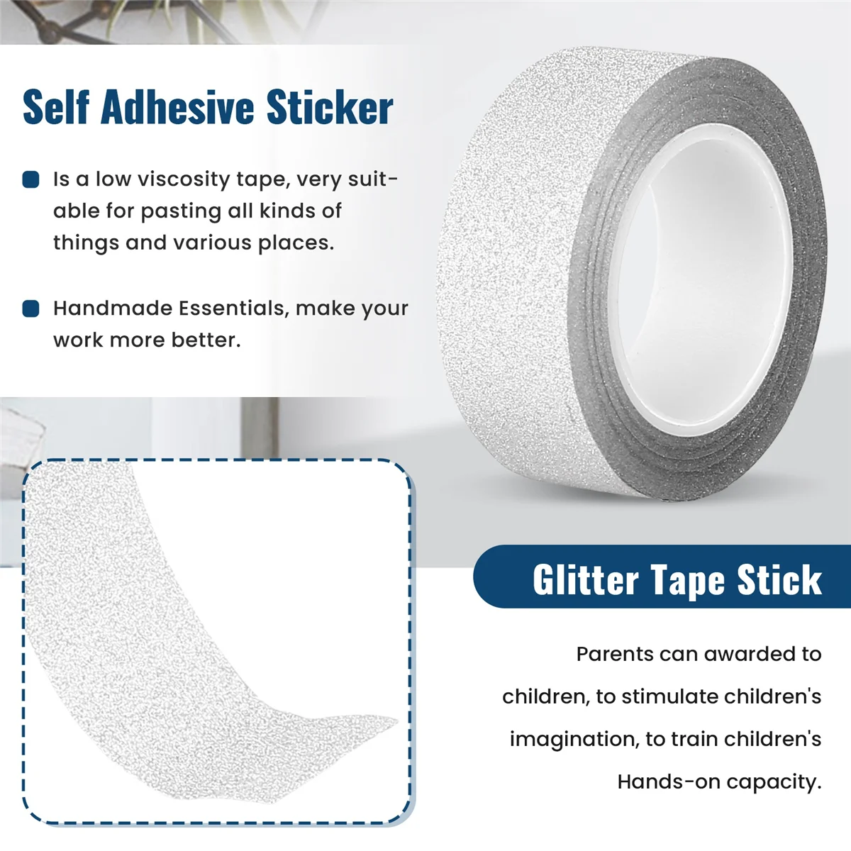 10M Glitter TAPE Stick Self กาวสติกเกอร์ป้ายกระดาษตกแต่ง DIY Silver