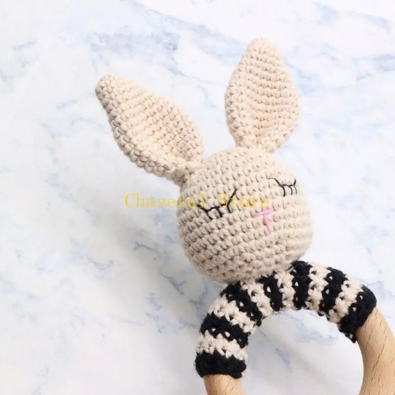 E7ce fio algodão crochê animal chocalho malha mão sino mordedor do bebê anel artesanal bpa livre mascar