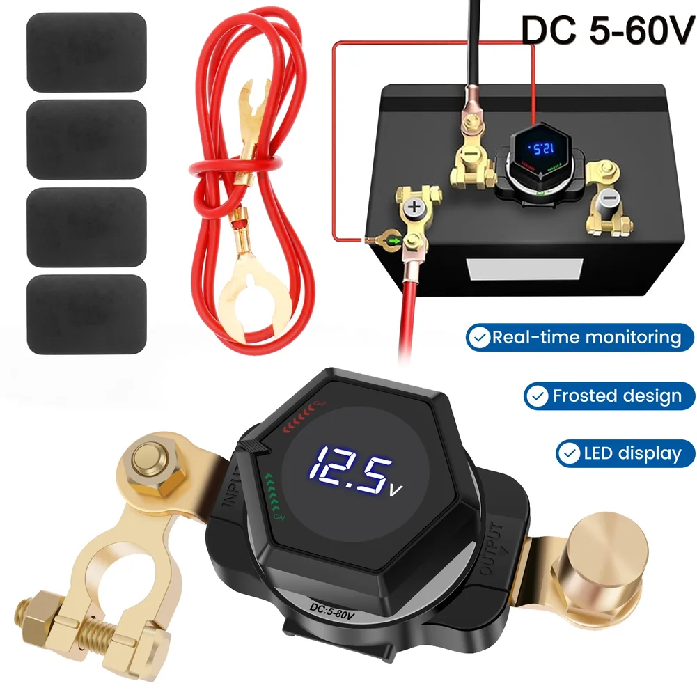 Marine Battery Cut-Off Switch with Digital Voltage Monitor for 6V 12V 24V 48V 60V Systems and 250A Continuous Current