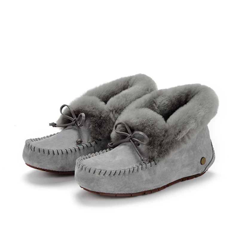 Solid Color Genuine Leather snow boots Real Wool Women Boots Warm Inside Wool Winter Shoes for Women Anti-slip Ankle Boots