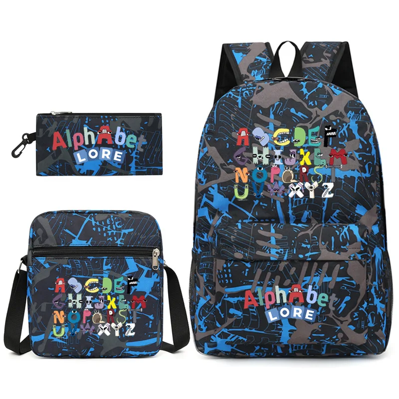 

Three-piece Around The Game Alphabet Lore Letter Sports Backpack Lightening Zipper Shoulders Outdoor Bag Bag Pencil Case