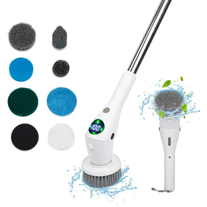 8 in1 Electric Cleaning Brush Extendable Electric Spin Scrubber Cordless Bathroom Shower Scrubber for Bathroom Kitchen Floor