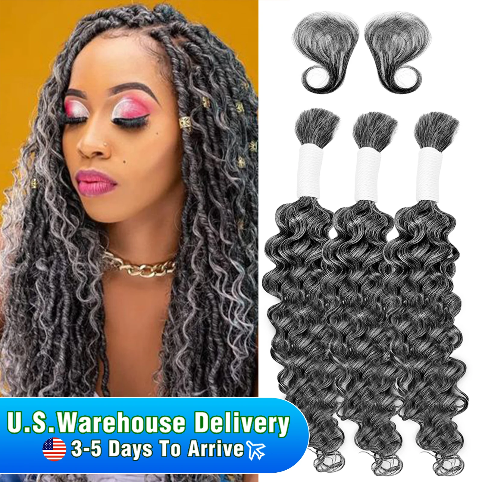 Long Curly Braiding Hair 18 Inch 3 Packs Ocean Wave Crochet Hair for Black Women Deep Wave Braiding Hair for Boho Braids 18 inch