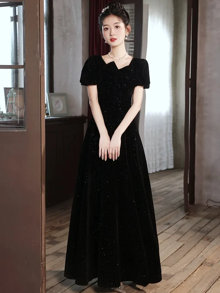 

Вечернее платье Ele Bla для женщин, костюм для выступлений, элитное, простое, элегантное, с пышной юбкой, длинными рукавами, с завышенной талией