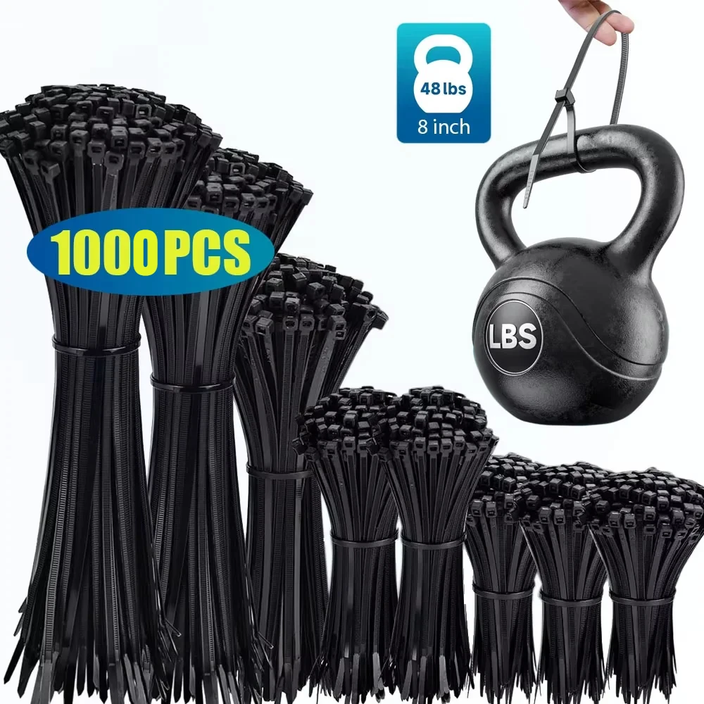 1000/100Pcs Plastic Nylon Cable Ties Self-locking Cord Ties Straps Adjustable Cables Fastening Loop Home Office Wire Zip Ties