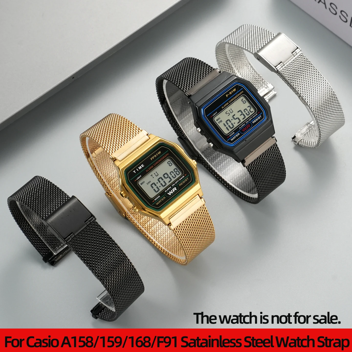 Correa de reloj de acero inoxidable A158 159 para Casio A168 F-91 A700, pulsera de Metal, cadena de reloj de malla Milm transpirable e impermeable de 18mm