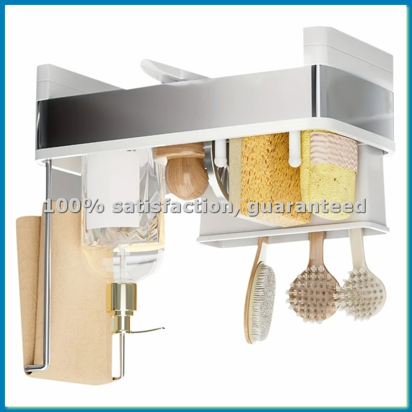 

Подставка для губок из нержавеющей стали с дренажом - многофункциональный органайзер для кухни и ванной для чистящих средств, полотенец, щеток, белый