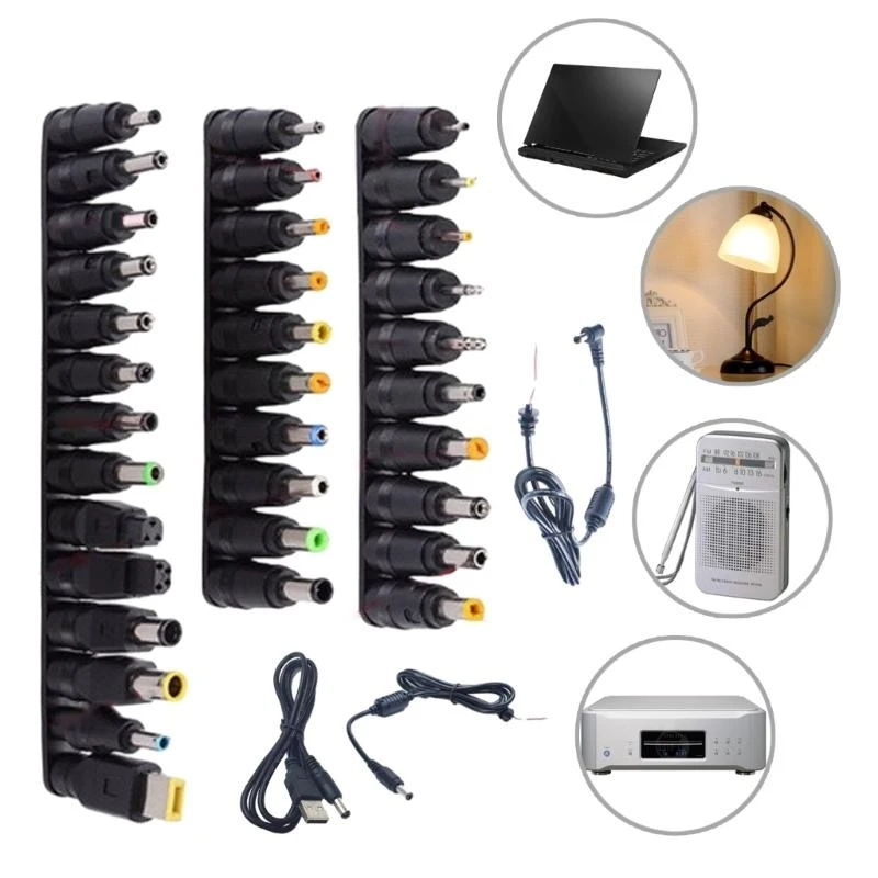  34Pieces Adapters Complete Laptops Power Solution Compatibles Power Adapters Notebook Charging Plugs