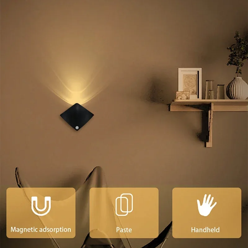 Motion Sensor LED Night Light Wireless Rechargeable Wall Lamp For Bedroom Living Room Kitchen Stair Sensor Indoor Decor Lighting