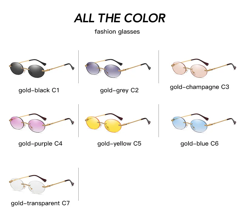 Retro Ovale Sonnenbrille Randlos Herren Blau Verspiegelt Gold Metall Herrenbrille Rund Rahmenlos Damen UV400 – Detail 9