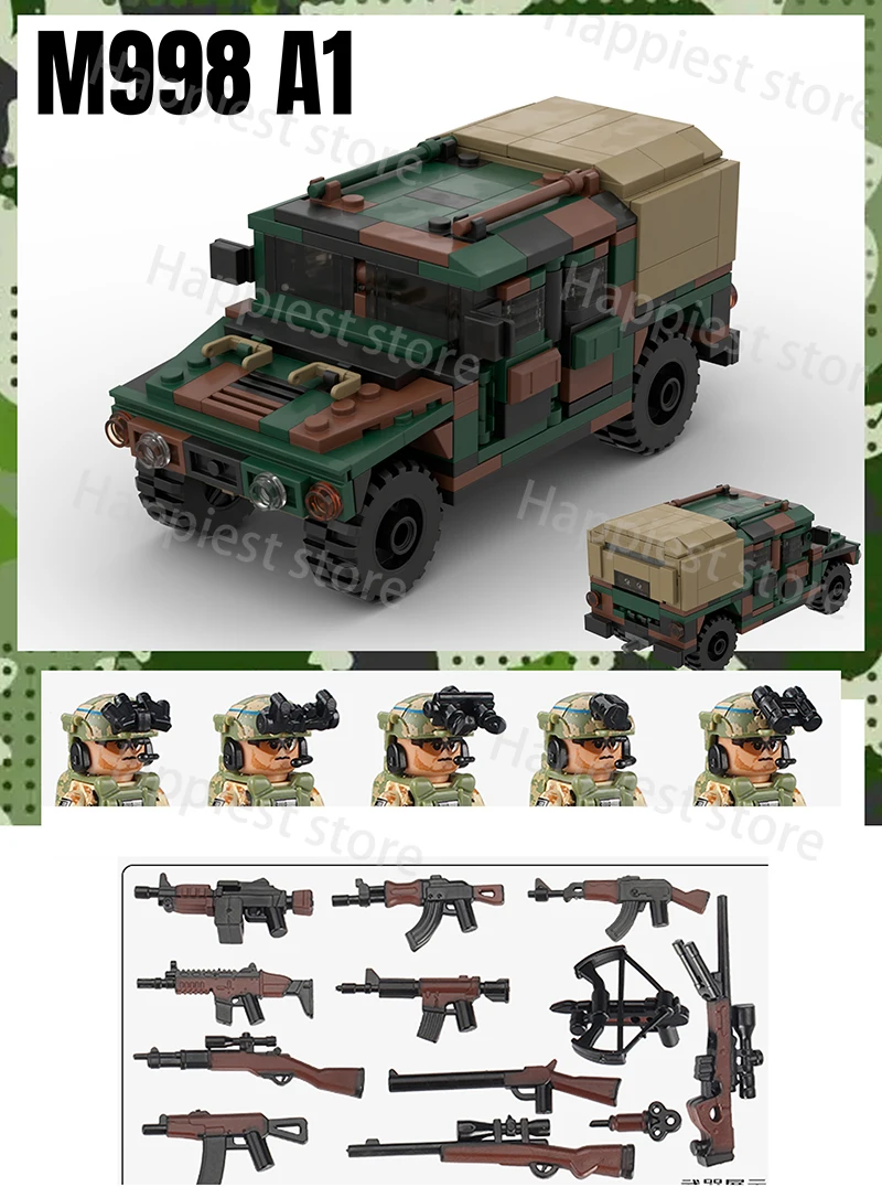 MOC Military Car Hummers Vehicle Weapons  Building Blocks Solider Army Figure Special Forces Accessories Toys