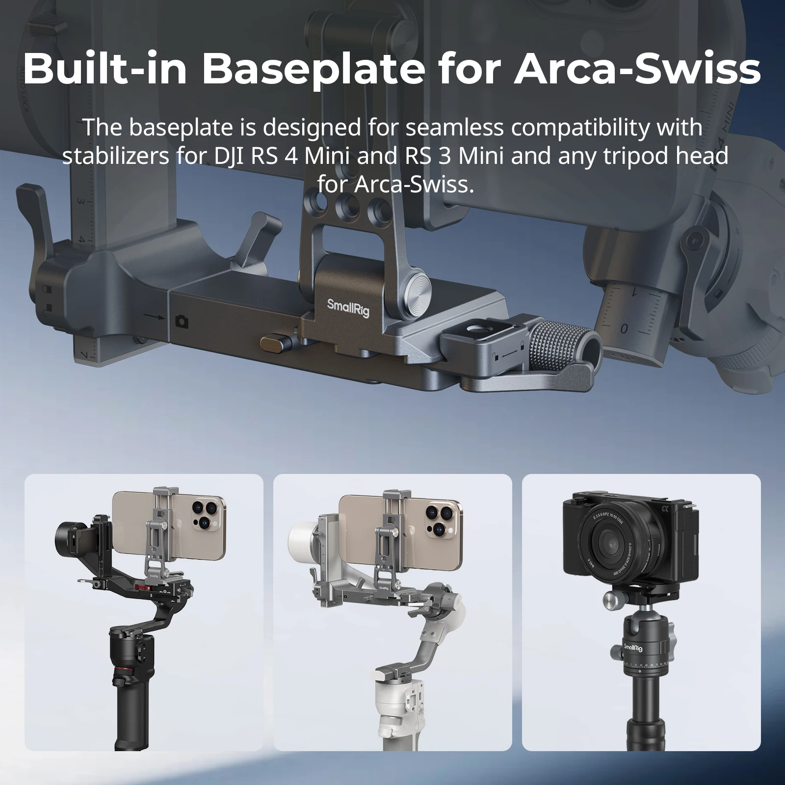 SmallRig Phone Support for Arca-Standard, for DJI RS 4 Mini / RS 3 Mini Stabilizers & Arca-Type Tripod, with Cold Shoe -5338