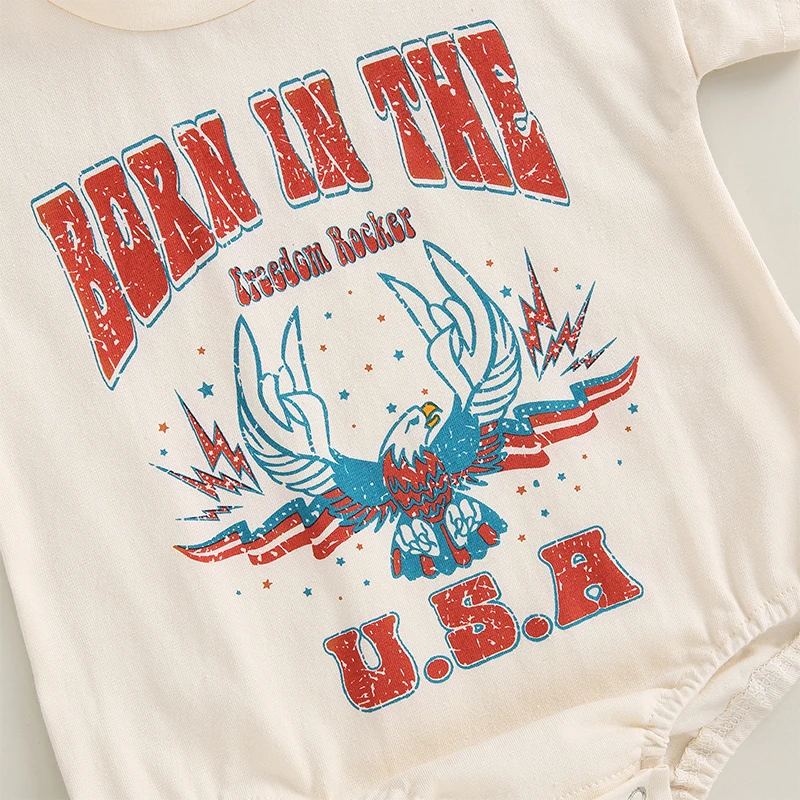 

American Flag Baby Romper Infant Boys Girls Patriotic Eagle Print Short Sleeve Crew Neck Jumpsuits Summer Bodysuits for