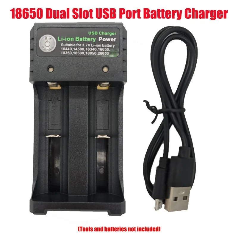 

HAKSINKY With LED Charging Indicator 18650 Dual Slot USB Port Battery Charger for 3.7V Rechargeable Li-Ion Batteries 10440 Etc