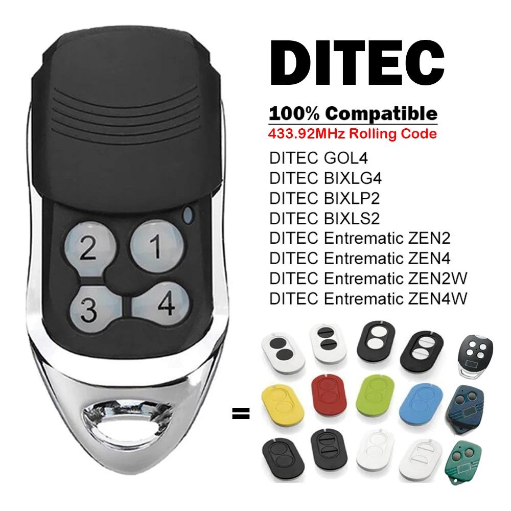

For DITEC GOL4 BIXLP2 BIXLG4 BIXLS2 433.92MHz Garage Remote Control DITEC Entrematic ZEN2 ZEN4 ZEN2W Electric Gate Transmitter
