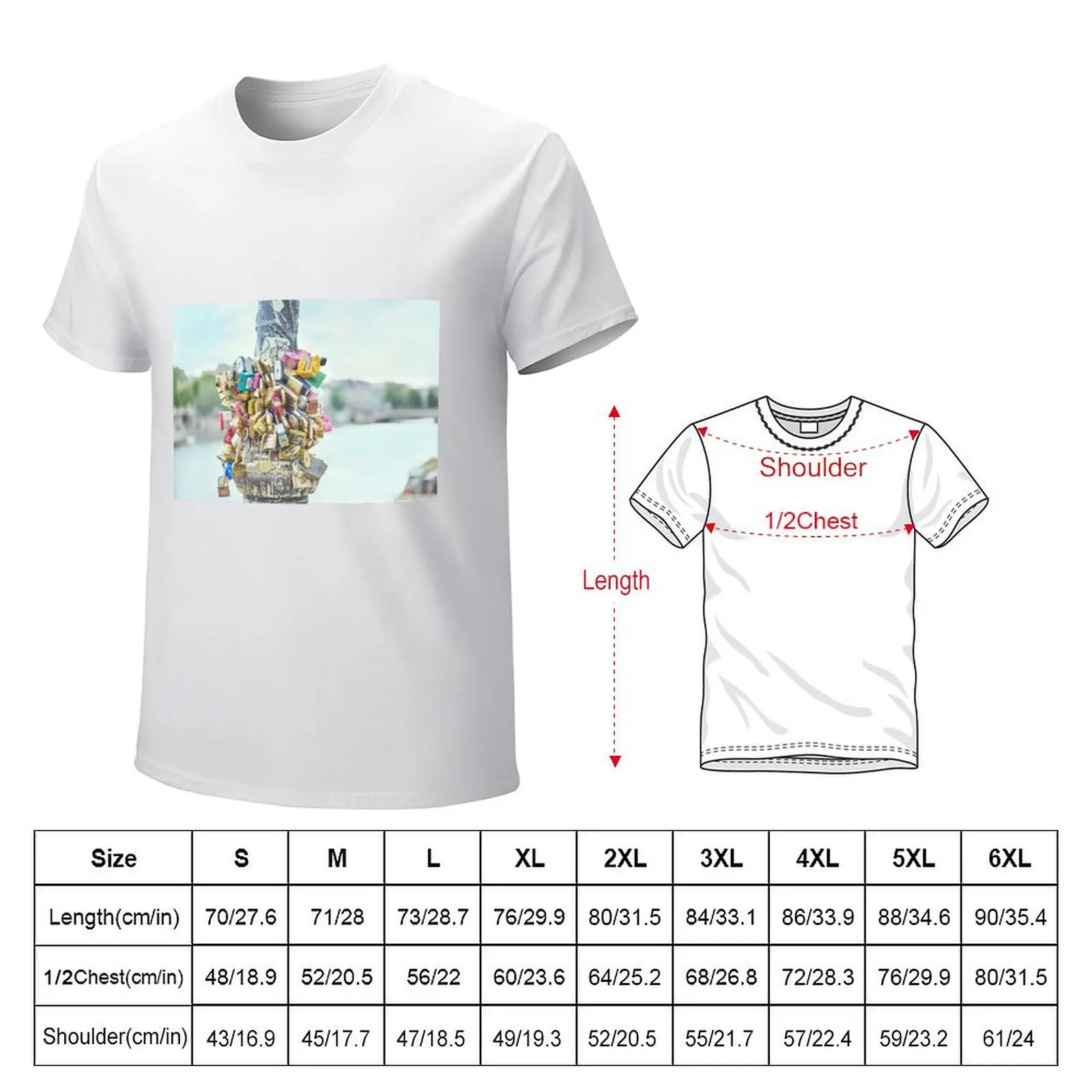 Love locks on Pont des Arts T-shirt tees tops anime customs design your own mens graphic t-shirts