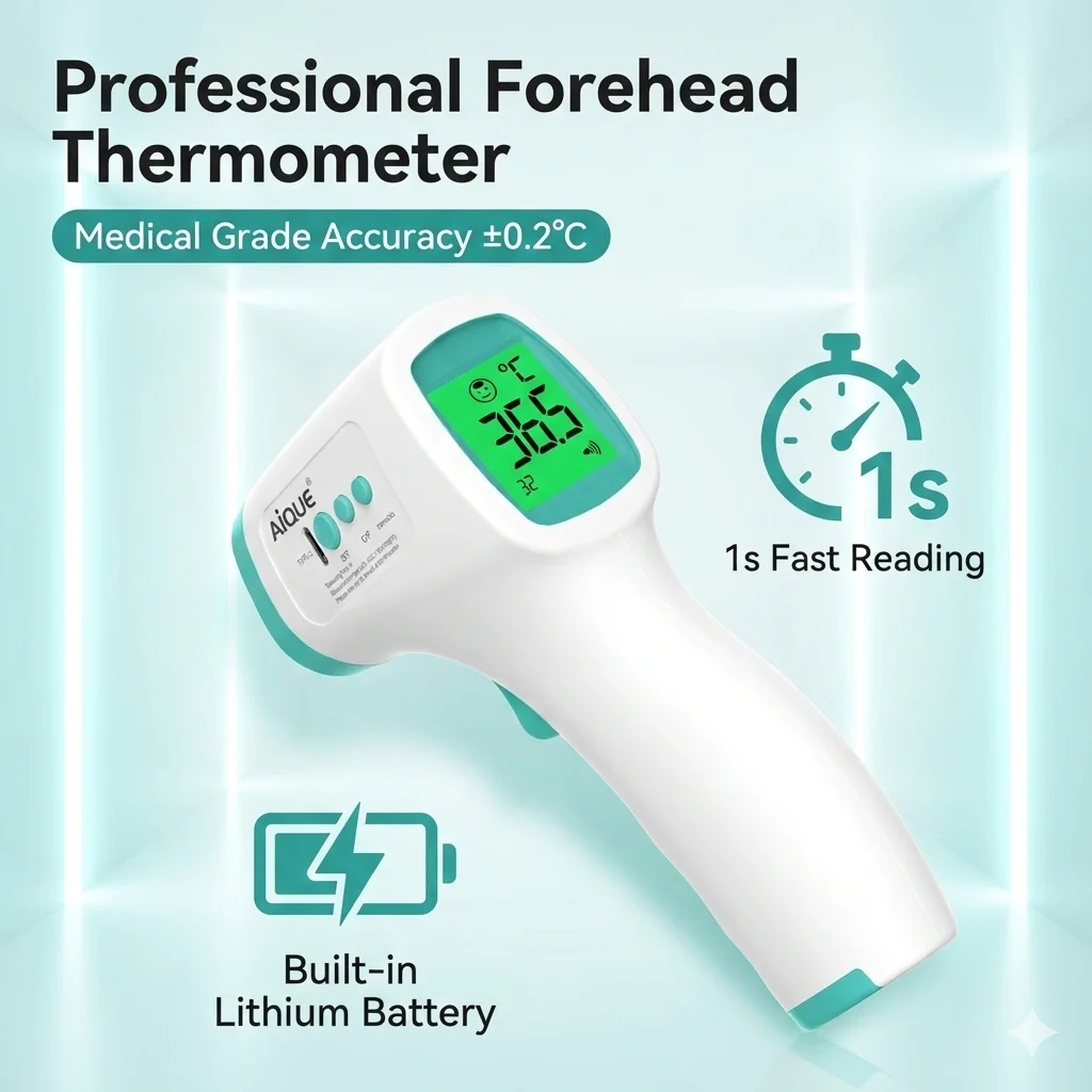 JUSTLANG Medical Rechargeable Thermometer LCD Infrared Forehead Thermometer ℃/℉ Switch IR Temperature For Adults＆Children Fever