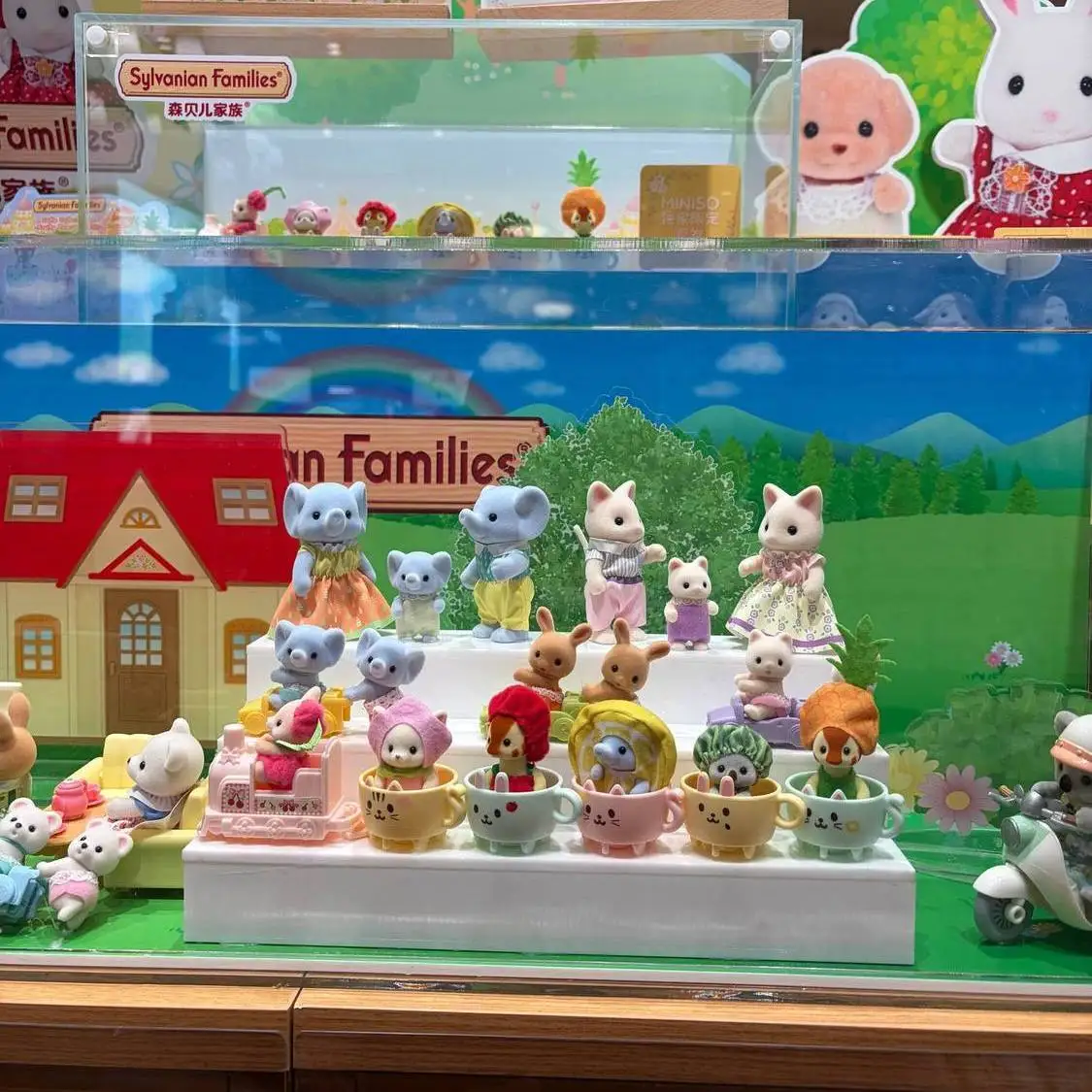 New SYLVANIAN FAMILIES X Miniso Blind Box Cute Fruit Cup Train Mystery Box Kawaii Anime Figure Limit Custom Girl Collecible Gift
