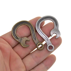 Bronze and Gunmetal Solid metal Viking steam punk Japanese twisted wrench fishhook U hook Keychain key Ring EDC DIY making