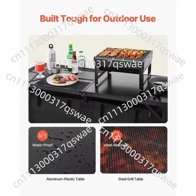 Adjustable Height Camping Kitchen Dining Table Portable Outdoor Cooking Station 3 Height Options