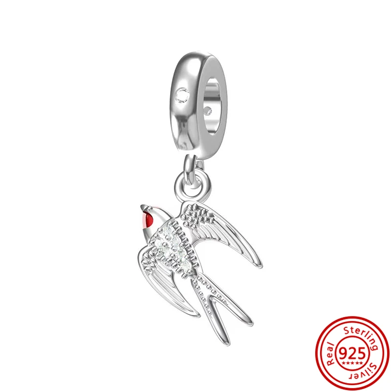 925 Sterling Silver Owl Magpie Parrot Phoenix Swallow Penguin Bird Pendant Beads Fit Original Pandora Charm Bracelet DIY Jewelry