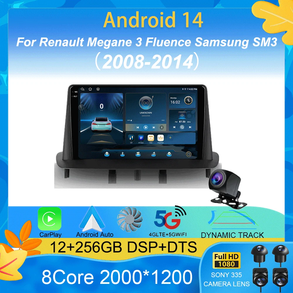 Android 15 carplay reprodutor multimídia automático rádio do carro para renault megane 3 fluence samsung sm3 2008 - 2014 unidade principal estéreo 2din
