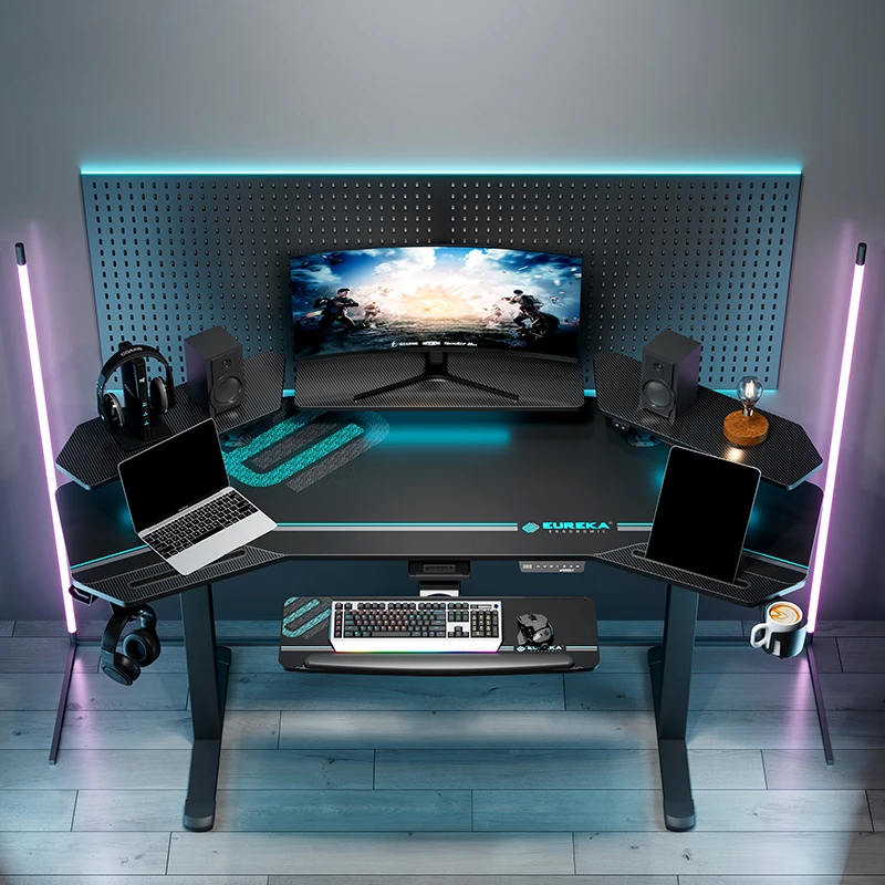 Esportsdual motor electric lifting desktop office carbon fiber texture computer desk